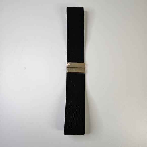 Women's Black Belt Elastic Stretch Belt w Gold Buckle Cinch Stretch Waistband - Picture 3 of 6